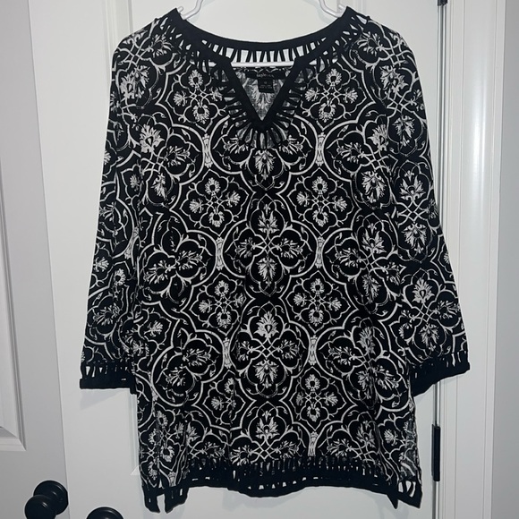 Style & Co. 100% Linen Black & White size 12 shirt tunic top w slits on sides - Picture 1 of 7